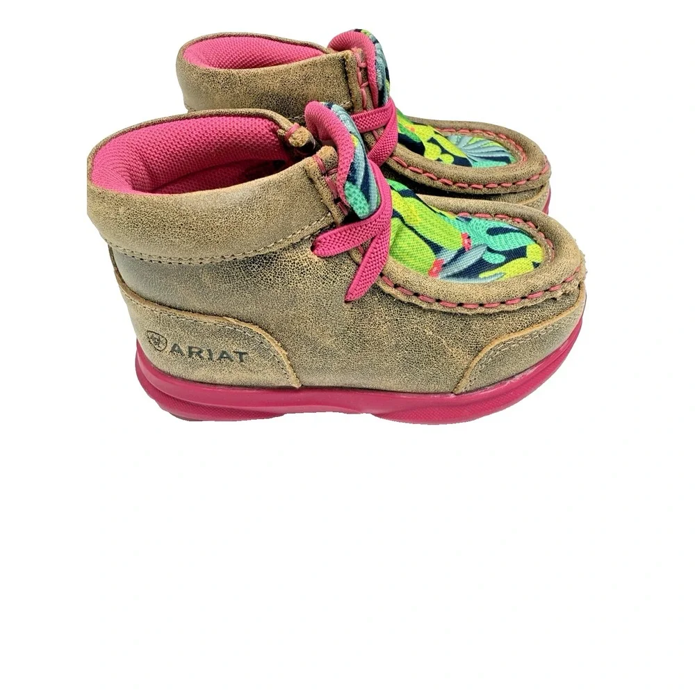 Ariat Toddler Girl's Size 5 Lil Stomper Roswell Cactus Tan & Pink Shoes Boots